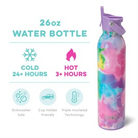 Swig Life 26oz Insulated Water Bottle with Straw & Flip + Sip Handle | Leak Proof, Dishwasher Safe, Cup Holder Friendly, Stainless Steel Water Bottle (Cloud Nine)
