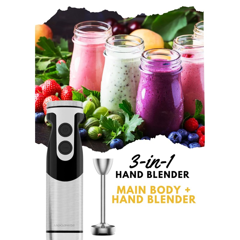 Megawise High-Power Hand Blender – 400W Max Power with Versatile