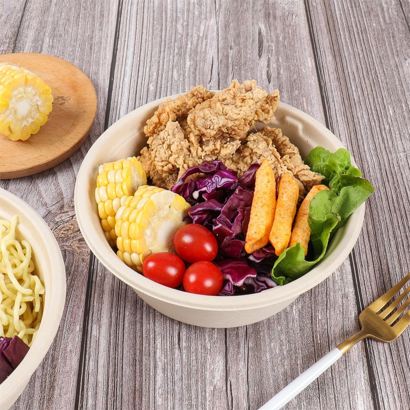 JAYEEY 37 oz Disposable salad bowls with lids, Sugarcane Fiber