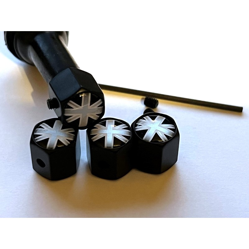 Union jack anti theft lockable tyre air valve dust caps