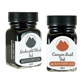 Monteverde 60ml Core Fountain Pen Ink Bottle (30ml Midnight Black Ink Bottle G309MB, 30ml Canyon Rust Ink Bottle G309CP)