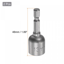 sourcing map Quick-Change Nut Driver Bit, 1/4" Hex Shank 13mm Magnetic Nut Setter Drill Bits, 1.89" Length, Metric 2 Pcs
