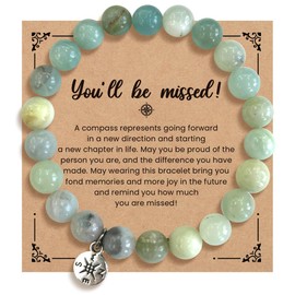 Gejoyse Retirement Bracelet - Farewell & New Job Gifts for Women - Natural Stone Compass Beaded Stretch Bracelets