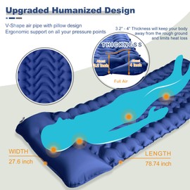 MEETPEAK MEETPEAK Sleeping Pad, Extra Thickness 4 Inch Inflatable Camping Sleeping Mat with Pillow Built-in Foot Press, Compact Ultralight Camping Air Mattress for Backpacking, Hiking, Tent