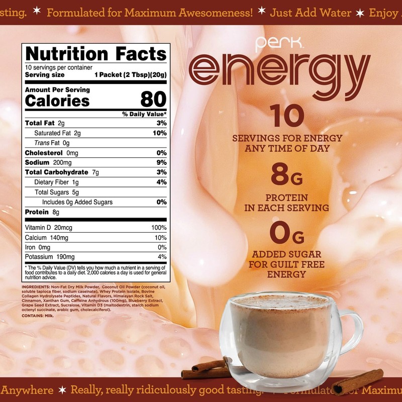 Perk Energy Drink Mix (Horchata) 10 Stick Packs - Caffeinated