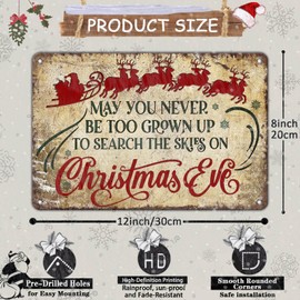 GJXFTPTTBD Vintage Christmas Tin Sign Christmas May You Never to Too Grown Up to Search The Skies Christmas Eve Metal Sign for Farmhouse Christmas Decor Retro Poster Cafe Home Wall Decor 8x12Inch