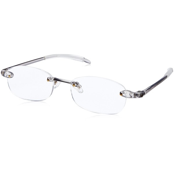 藤田光学 老眼鏡 メンズ 3.0 度数 ふちなし 読書グラス 弾性樹脂フレーム グレー TP-11SM+3.00