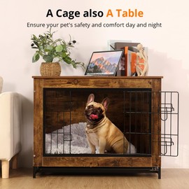 Dog Crate Furniture, Dog Kennel Furniture with Double Door, 32.5" Dog Crates for Medium Dogs with Removable Tray, Brown