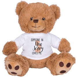TeesAndTankYou Someone in New Jersey Loves Me Bear: 8 Inch Brown Teddy Bear Stuffed Animal with White Shirt