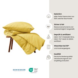 Schiesser Laura Bed Linen Set, Cotton Seersucker, 100% Cotton from Sustainable Production, 135 x 200 cm + 80 x 80 cm, Light Yellow