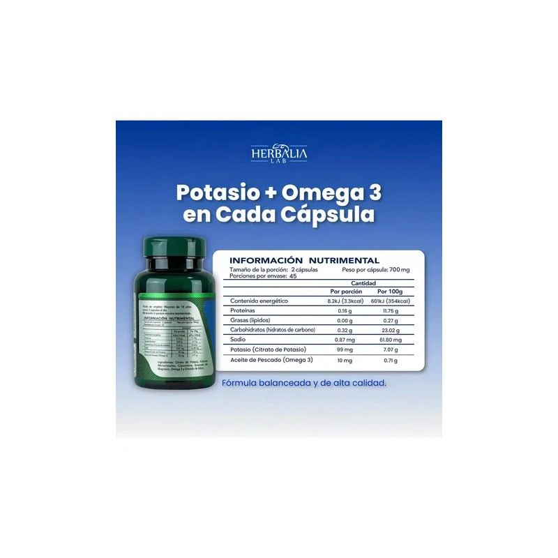 Potasio + Omega 3 Apoyo Nutricional 90 Caps Herbalia Lab