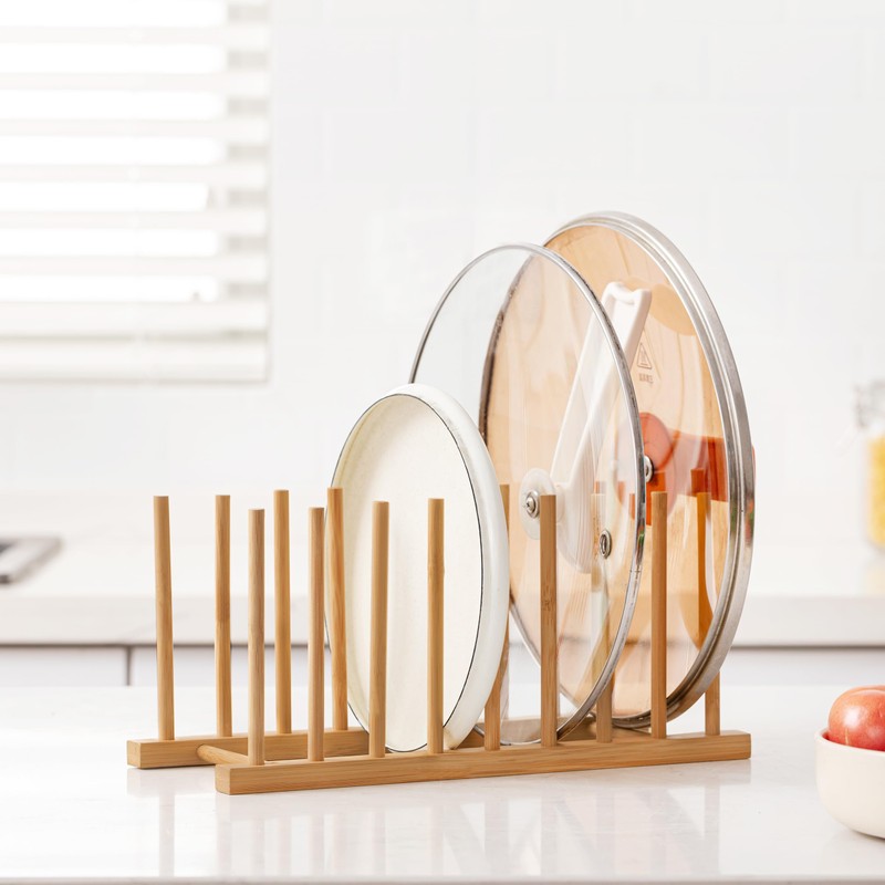 HBlife Heighten and Widen Bamboo Dish Dying Rack Pot Lid