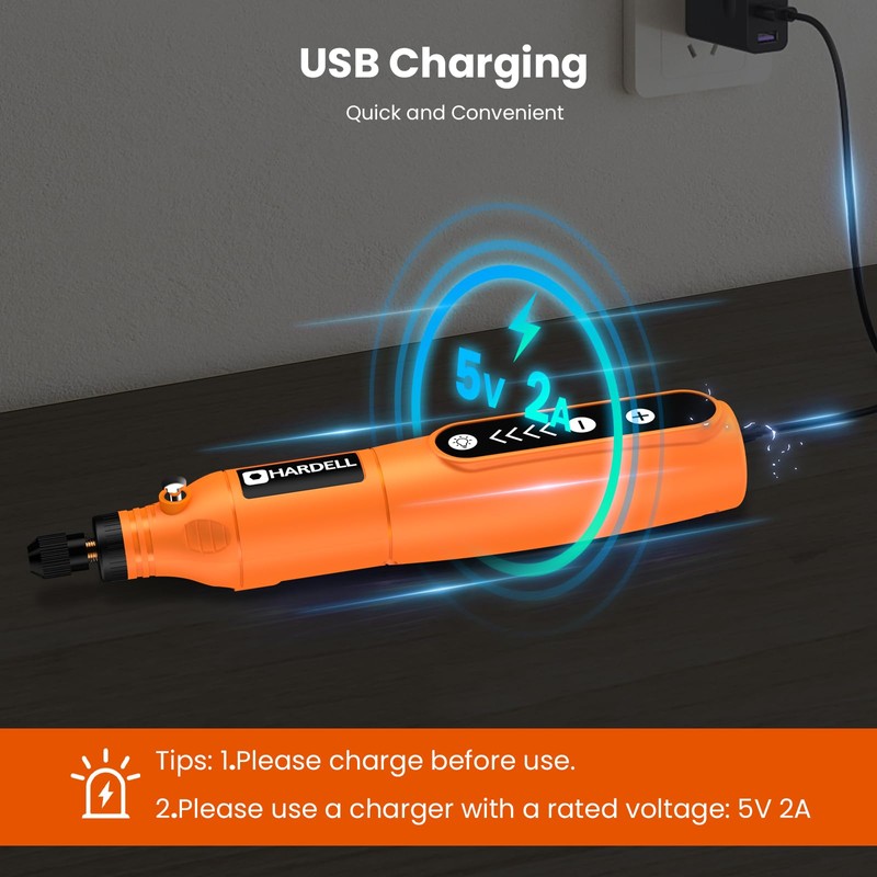 HARDELL Mini Cordless Rotary Tool, 5-Speed and USB Charging with