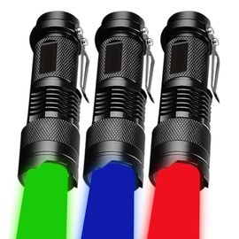 MVIOCS 3Pack Upgraded Red Green Blue LED Taschenlampe, Mini Taschenlampen Red Green Blue Light, Zoomable, wasserdichte LED Taschenlampe Leistungsstark und hell
