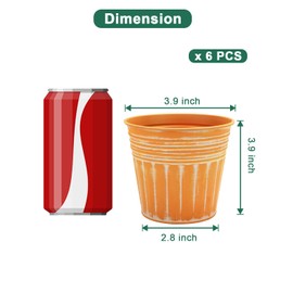 vensovo 4 Inches Orange Metal Rustic Flower Pots - 6 Pcs Small Galvanized Planters with Drainage Hole and Rubber Plug, Rustproof Tin Bucket Plant Pot Farmhouse Vintage Style for Decor