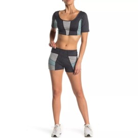 Free People Movement Shorts Set Womens S "Six Pack" Colorblock‎ Set Gray Blue