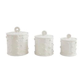 Mud Pie Woven Ceramic Canister Set; Small 5 3/4" x 4 1/2" Dia | Medium 6 3/4" x 5 1/2" Dia | Large 7 3/4" x 6 1/2" Dia