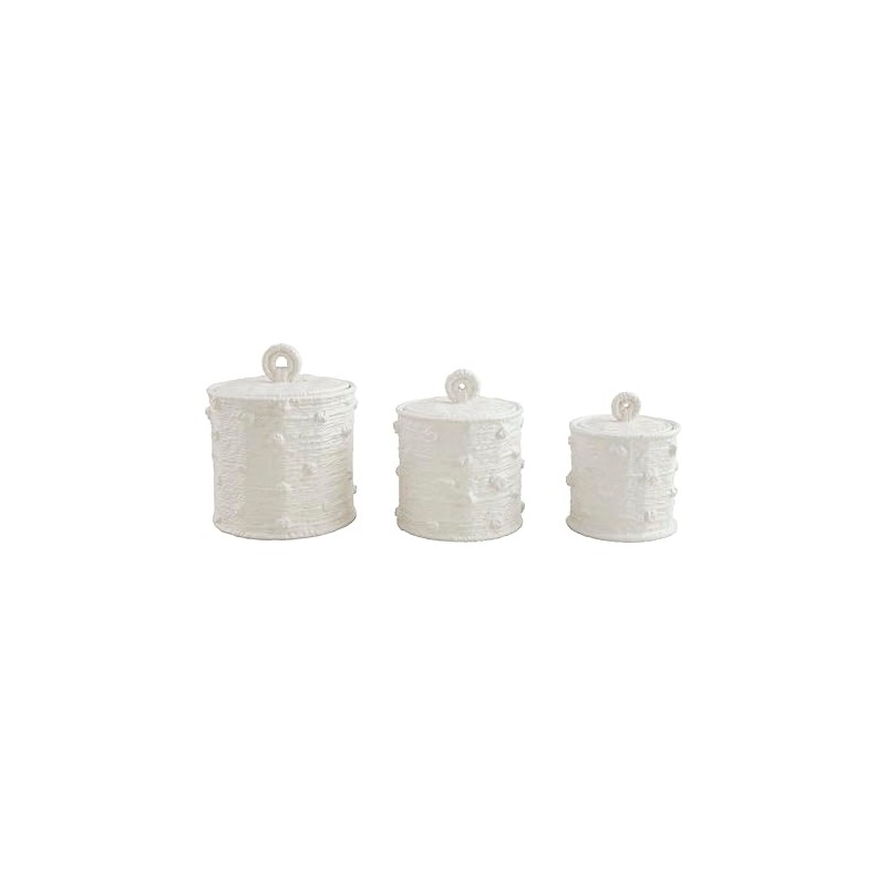 Mud Pie Woven Ceramic Canister Set; Small 5 3/4" x