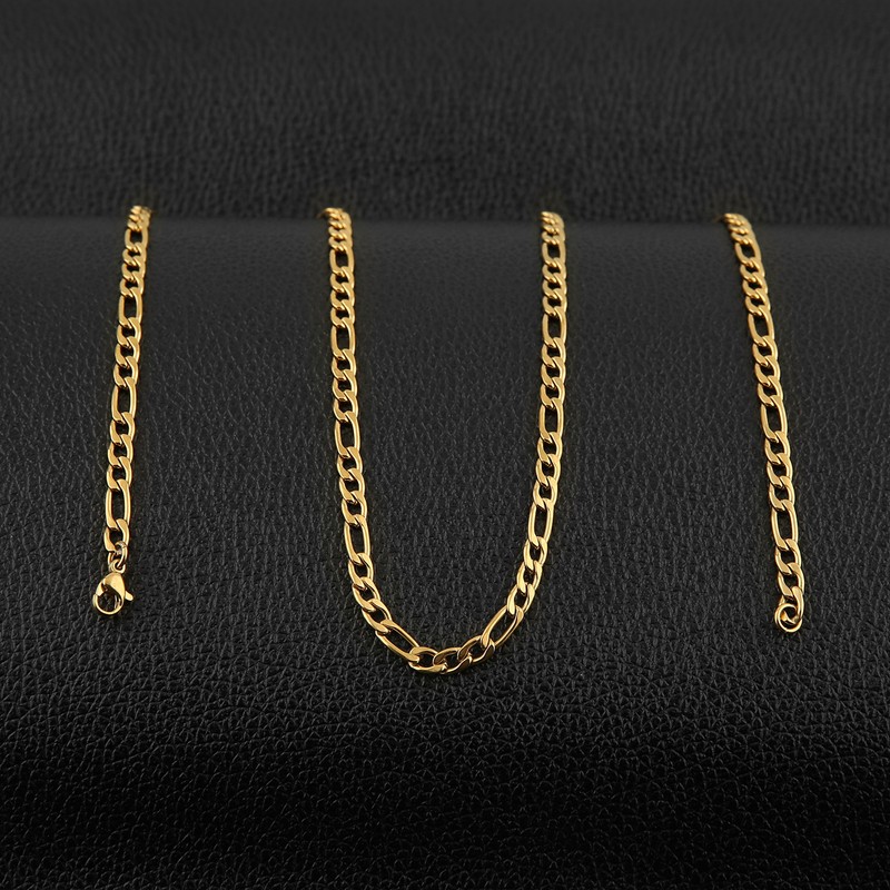 HZMAN Men 24k Real Gold Plated Figaro Chain 5mm Stainless