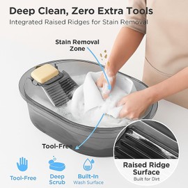 2-in-1 Hand Washing Basin with Washboard - BPA-Free Portable Laundry Tub for Home, Camping, RV,Outdoor - Non-Slip & Durable PET (Gray, 19in)
