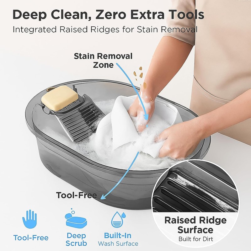 2-in-1 Hand Washing Basin with Washboard - BPA-Free Portable Laundry