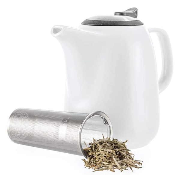 Tealyra - Daze Ceramic Large Teapot White - 47-Ounce (6-7 Cups) - with Stainless Steel Lid Extra-Fine Infuser for Loose Leaf Tea - 1400ml