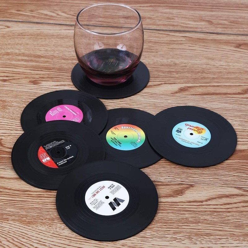 6Pcs Vinyl Record Cup Mat Retro Vinyl Drink Coasters,Record Coasters