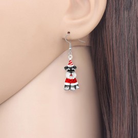 DUOWEI Acrylic Schnauzer Dog Earrings Pets Dangle Jewelry for Women Gifts (Christmas Hat)