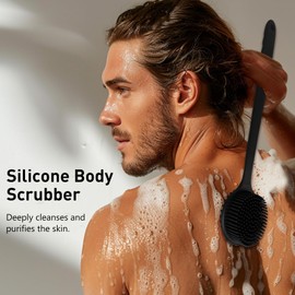 Long-Handled Silicone Body Scrubber for Shower – Exfoliating Back Brush with Soft Bristles for Gentle Cleansing and Massage