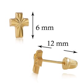 14K Real Yellow Gold Diamond Cut Stud Earrings for Women & Girls - Hypoallergenic for Sensitive Ears for Gifts (Cross Diamond Cut)
