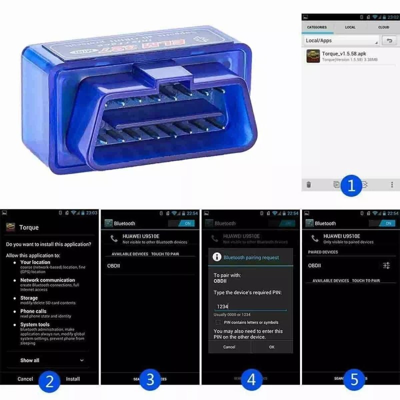 KINGBOLEN ELM327 OBD2 Code Reader Bluetooth Auto Diagnostic Tool OBDII