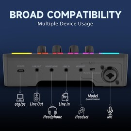 FIFINE Gaming Audio Mixer, Streaming RGB PC Mixer with XLR Microphone Interface, Individual Control, Volume Control, Mute Button, 48 V Phantom Power, for Podcast, Recording, Vocals