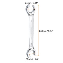 HARFINGTON Flare Nut Metric Wrench 24mm x 27mm CR-V Mirror Polished Chrome Plating Metric Wrench for DIY Hand-making Automotive Repairs and Household Maintenance