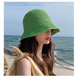 Womens Straw Sun Hat Woven Bucket Hat Fishing Hat Beach Hat Foldable Cap Solid Color Straw Beach Hat Summer