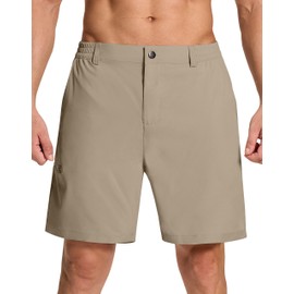 SERAMY Mens Stretch Golf Shorts with 6 Pockets Dry Fit 7 Inch Inseam Lightweight Dress for Hiking Work Casual Dusty Khaki L