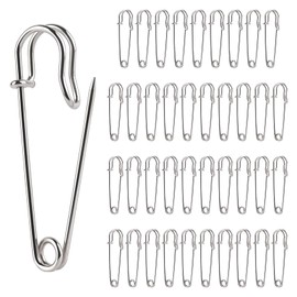 MABAHON 40pcs Safety Pins, Heavy Duty Blanket Pins, 2 Inch Large Safety Pins for Clothing, Hat, Skirts, Bag, Brooch Making (Silver)