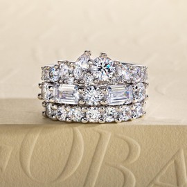 Gobaalele Cubic Zirconia Wedding Band Set Eternity Rings 5A Grade Lab Grown Diamond CZ Bridal Set Stackable Engagement Promise Anniversary Ring for Women Size7