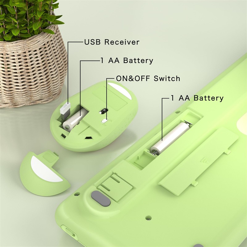 FCPLU xUBOTIE Wireless Keyboard and Mouse Combo, 104-Key Colorful Round