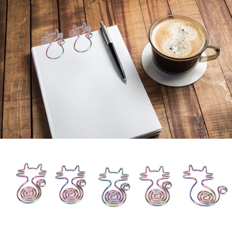 100pcs Cat Shape Paper Clips Colorful Plating Process Increased Slip