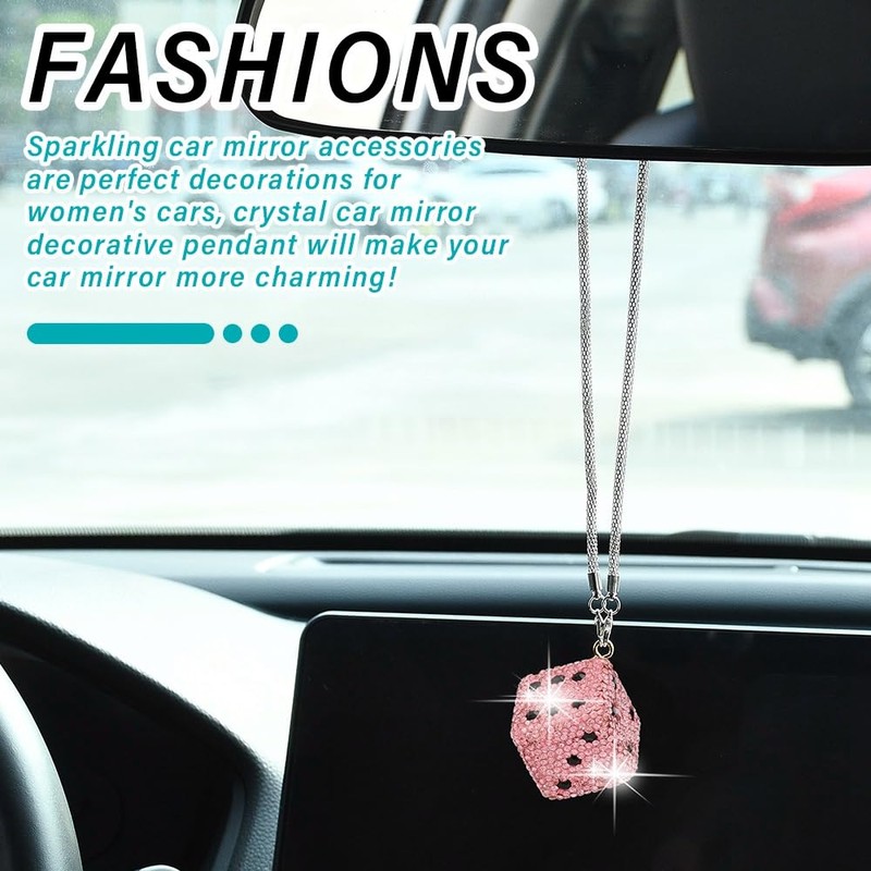 JSCARLIFE Bling Hanging Dice with Dots Car Rearview Mirror Charm,
