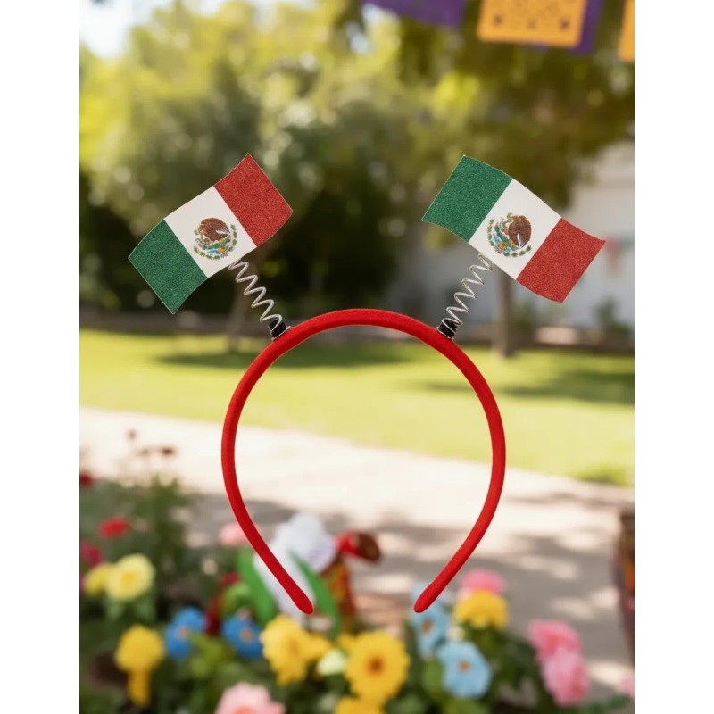 Diadema Mexico Bandera Resorte 2 Pzs Mundial Futbol