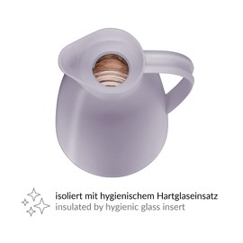 alfi ECO 1,0 l, thermos viola pastello con inserto igienico in vetro temperato in plastica, tappo a vite con comodo pulsante di pressione, versare con una sola mano, ideale come caffettiera da caffè,