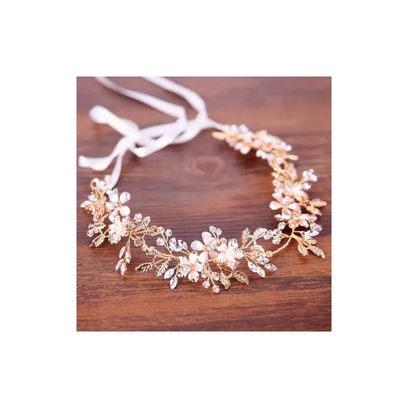 Abc Style Diadema Novia Dorada Flores para Pelo Fiesta Mujeres