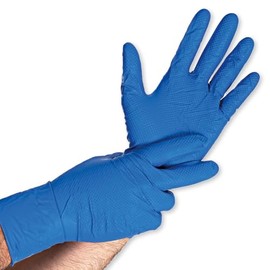 FRANZ MENSCH Pack of 50 Nitrile Gloves Power Grip Long Extra Powder-Free Pack Blue 9/L L 30 cm Disposable Gloves Catering Gloves Industrial Gloves Assembly Gloves