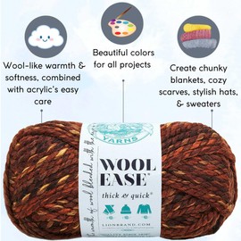 Lion Brand Wool Ease Thick & Quick Sequoia Print 640-501 (3-Skeins - Same Dye Lot) #6 S Bulky Acrylic-Wool Yarn for Crocheting and Knitting with Project Bag