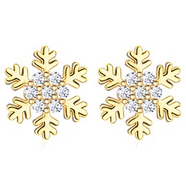 Christmas Snowflake Stud Earrings for Women Girls, Sparkling Gold Stud Earrings with Cubic Zirconia, Xmas Jewellery Gift for Christmas Birthday Her Mum Wife, with Gift Box