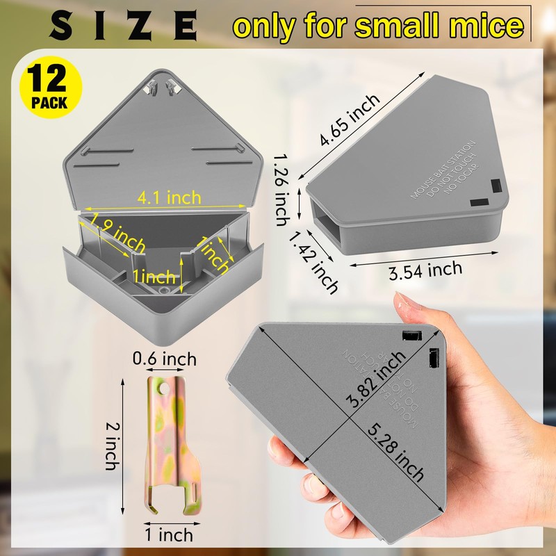 Qualirey 12 Pcs Mice Station with Key Triangle Bait Station