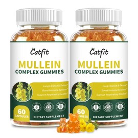 Catfit (120 pcs) Mullein Gummies for Lungs Detox &Lymphatic Drainage,Mullein Leaf Extract,Quercetin&Elderberry for Respiratory & Immune Support,Vegan, Pineapple Flavor, (2 Pack)