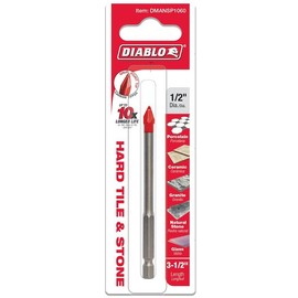 Diablo Hard Tile & Stone Carbide Tipped Drill Bit - Ideal For Hammer and Rotary Drills - 1/2" Diameter, Hex Shank, 3-1/2" Length - DMANSP1060