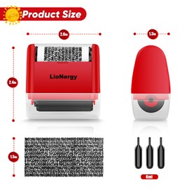 Identity Protection Roller Stamp LioNergy Roller Identity Theft Prevention Security Stamp with 3 Refills - Red